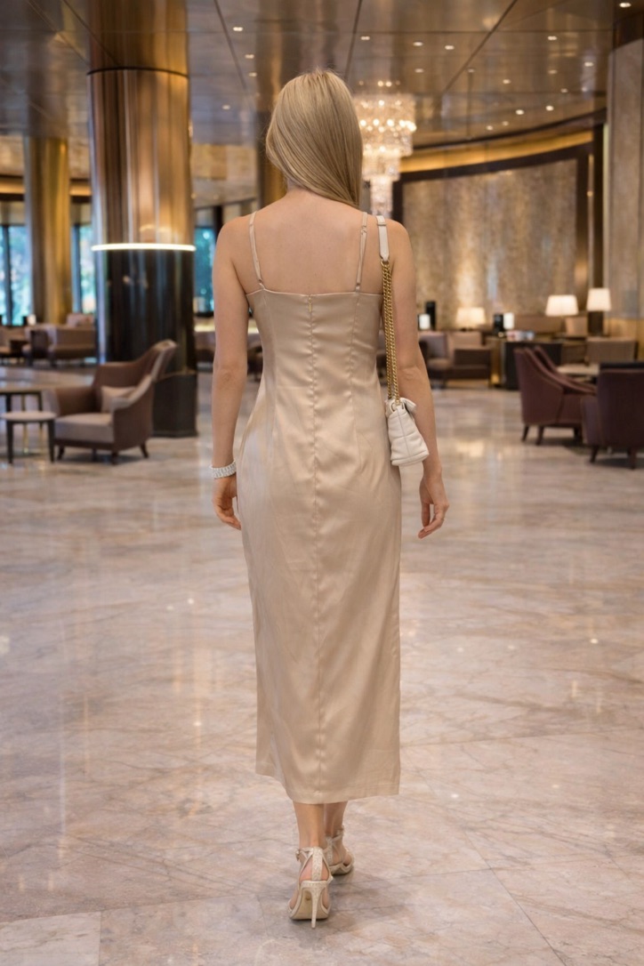 Champagne Satin Maxi with Thigh Slit view 4