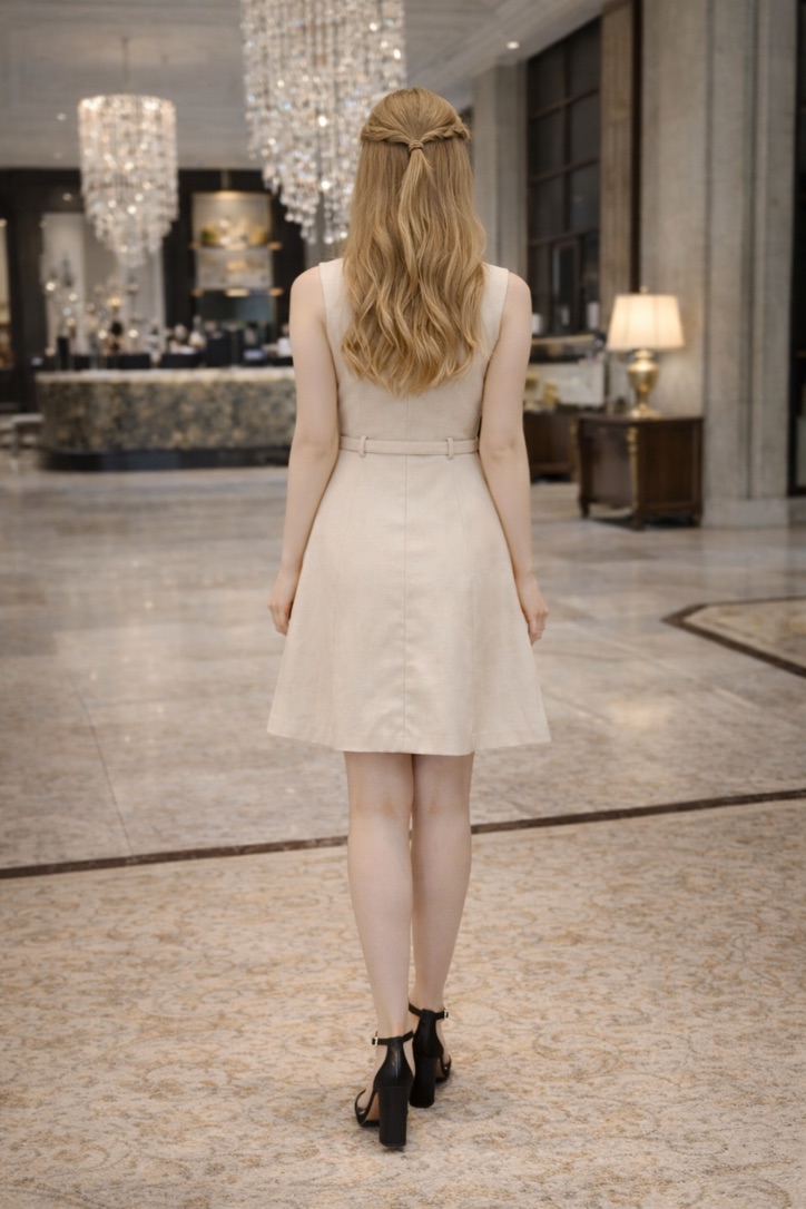 Tailored Zip Dress Ivory Sand view 4