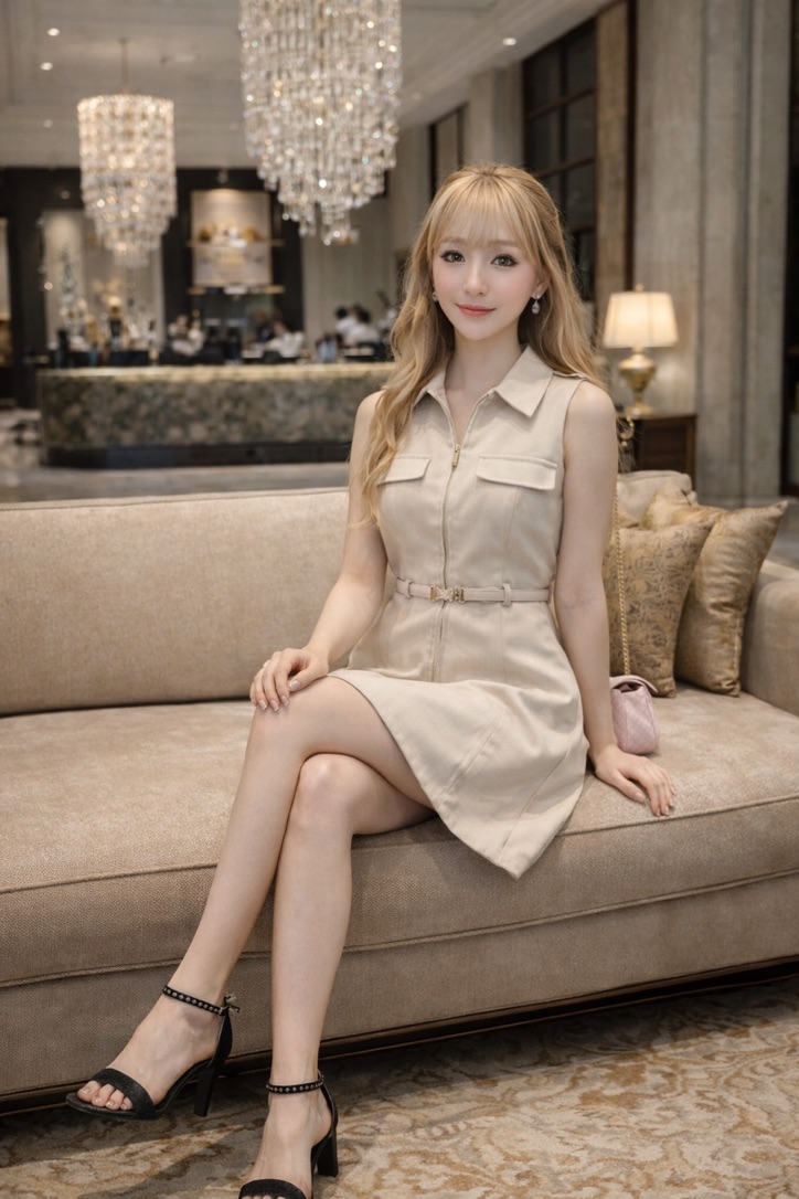 Tailored Zip Dress Ivory Sand view 5
